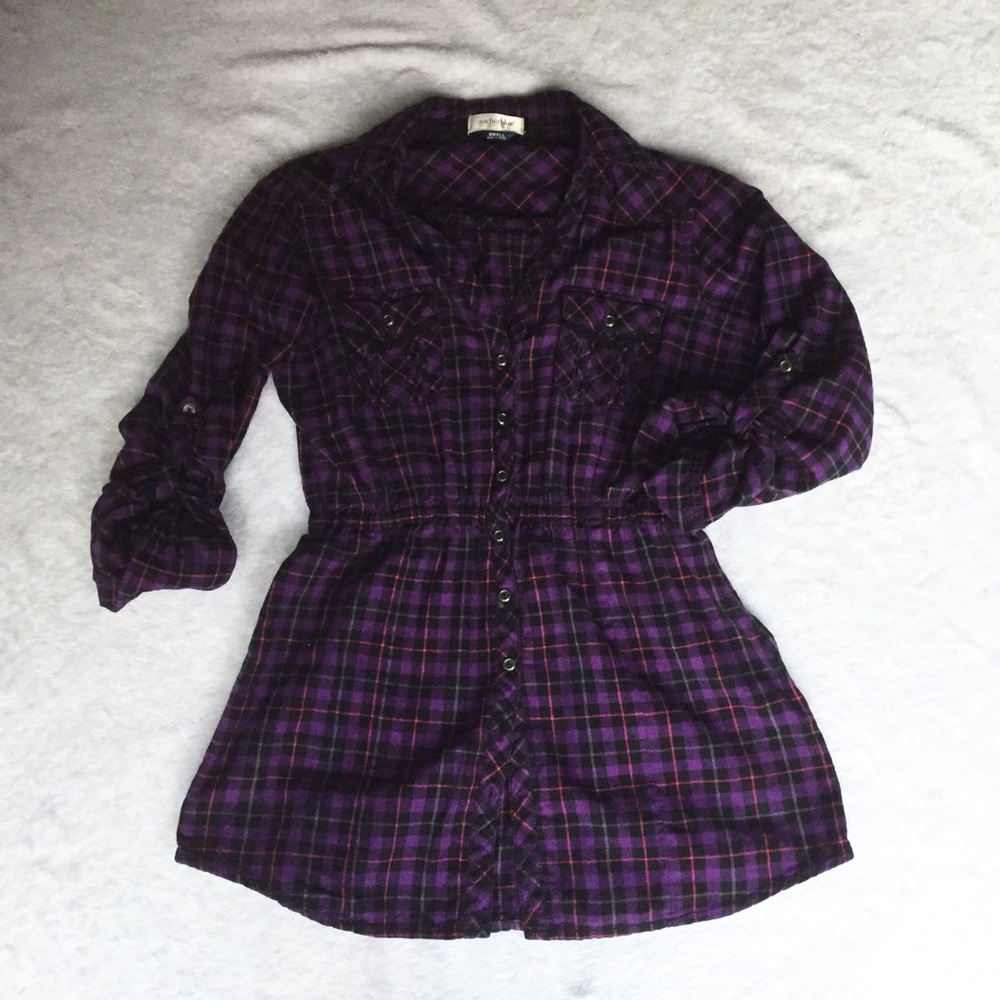 Long Flannel Snap Front Blouse